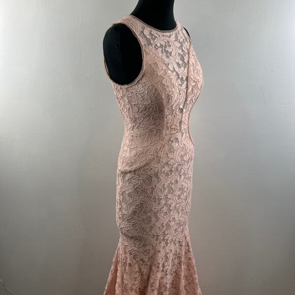 AQUA Lace Mermaid Gown SZ 6 Bridesmaid Prom Dusty Pink Nude Dress - Picture 7 of 10